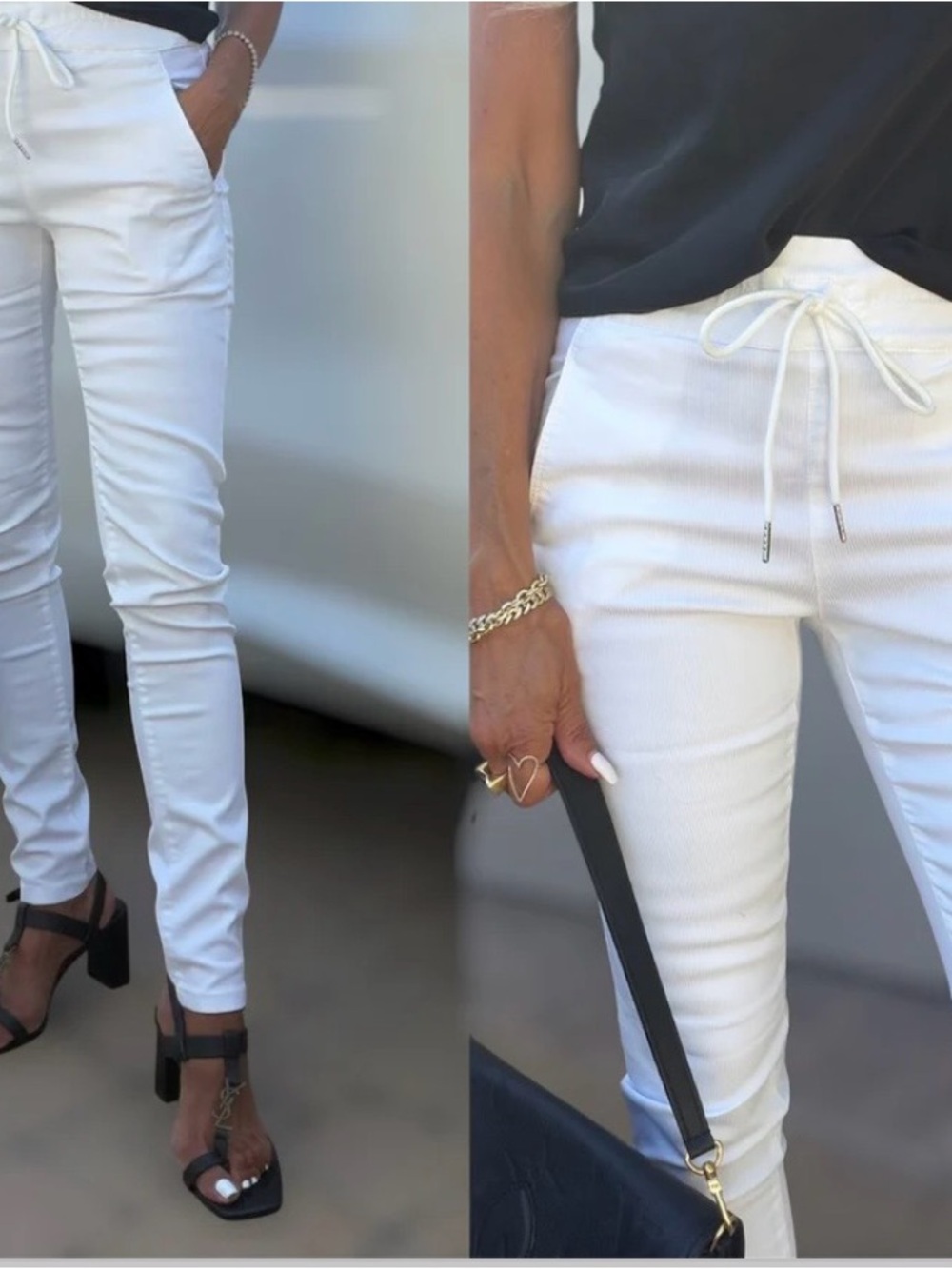 BEVY FLOG White Skinny Drawstring Pants